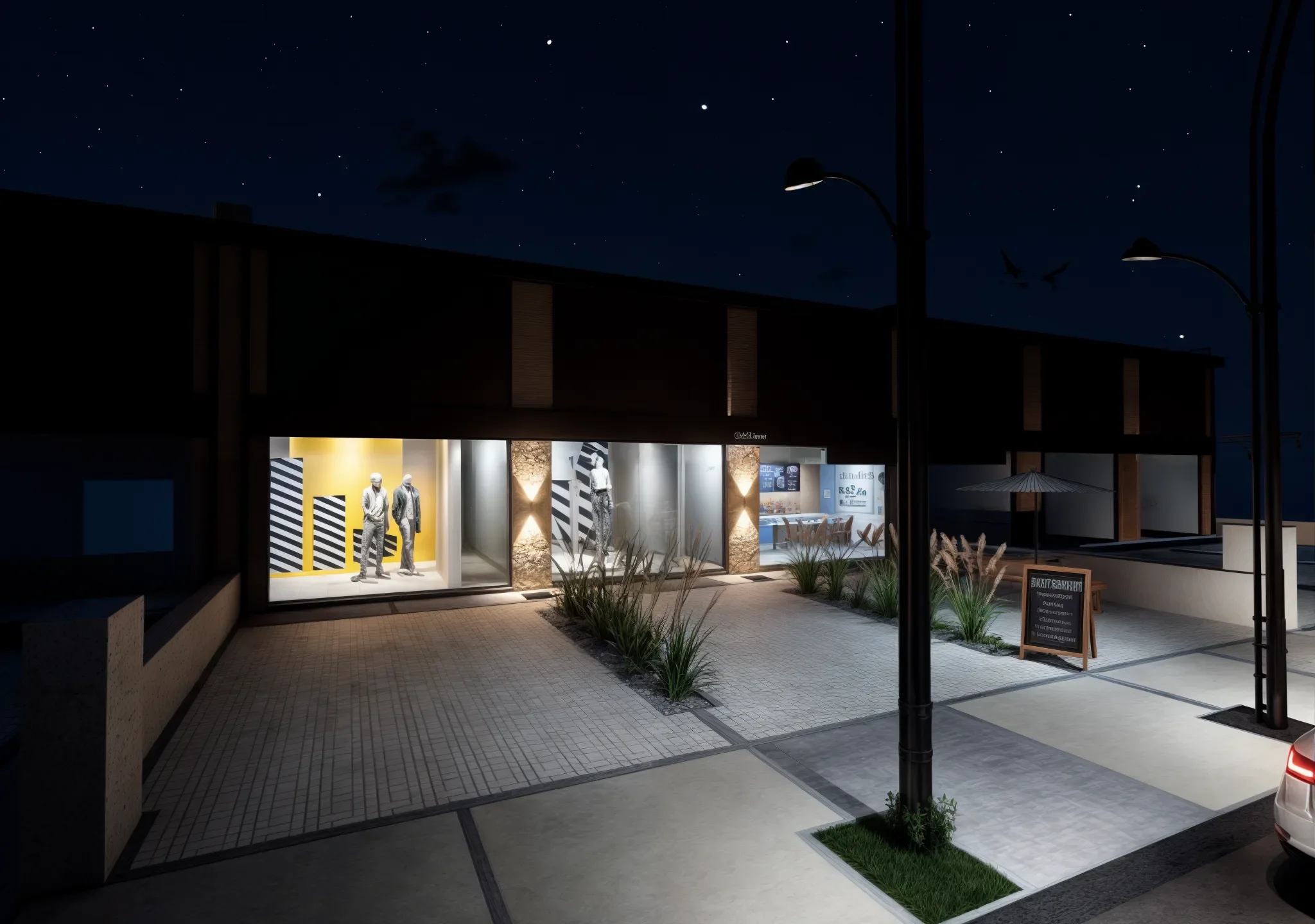 Residencial Docta — peatonal norte de noche